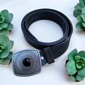Carhartt Black Leather Belt with Silver Buckle Large